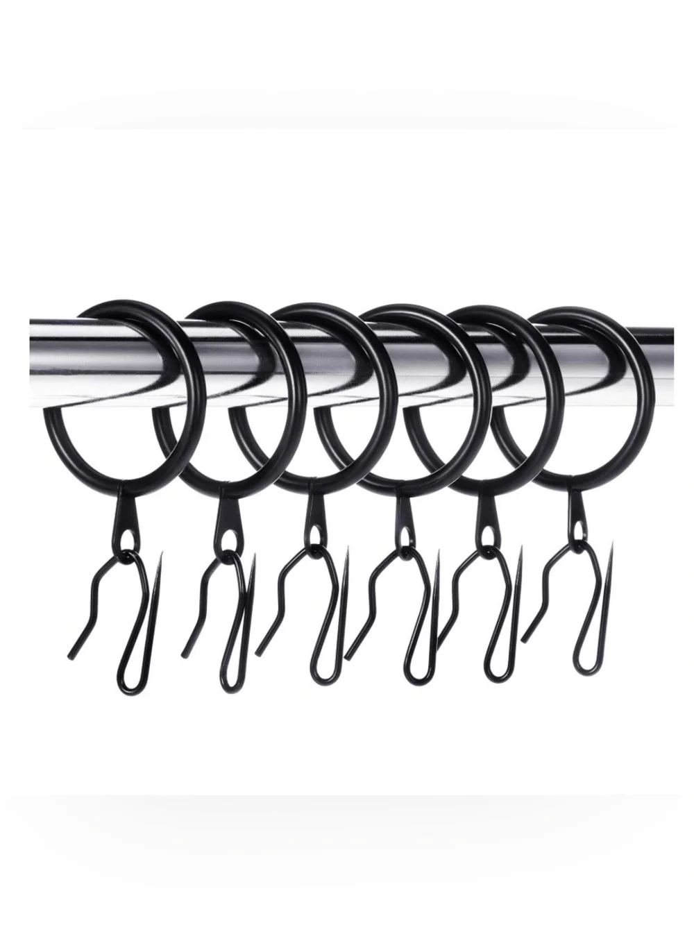 Black Metal Curtain Rings with Hooks ‘SHOWER, WINDOW, FRENCH WINDOW’